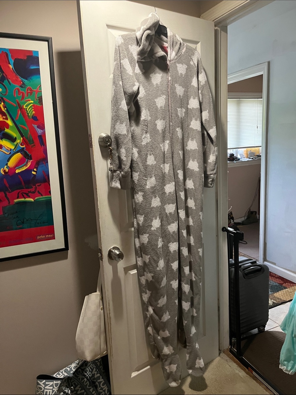PINK Victoria's Secret Gray and White Cloud Fleece womans Onesie